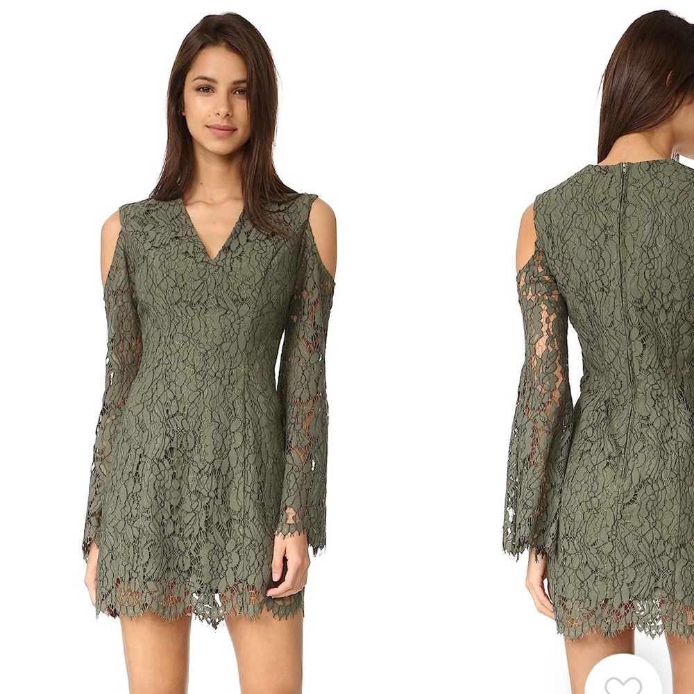 Keepsake olive green cold shoulder lace dress